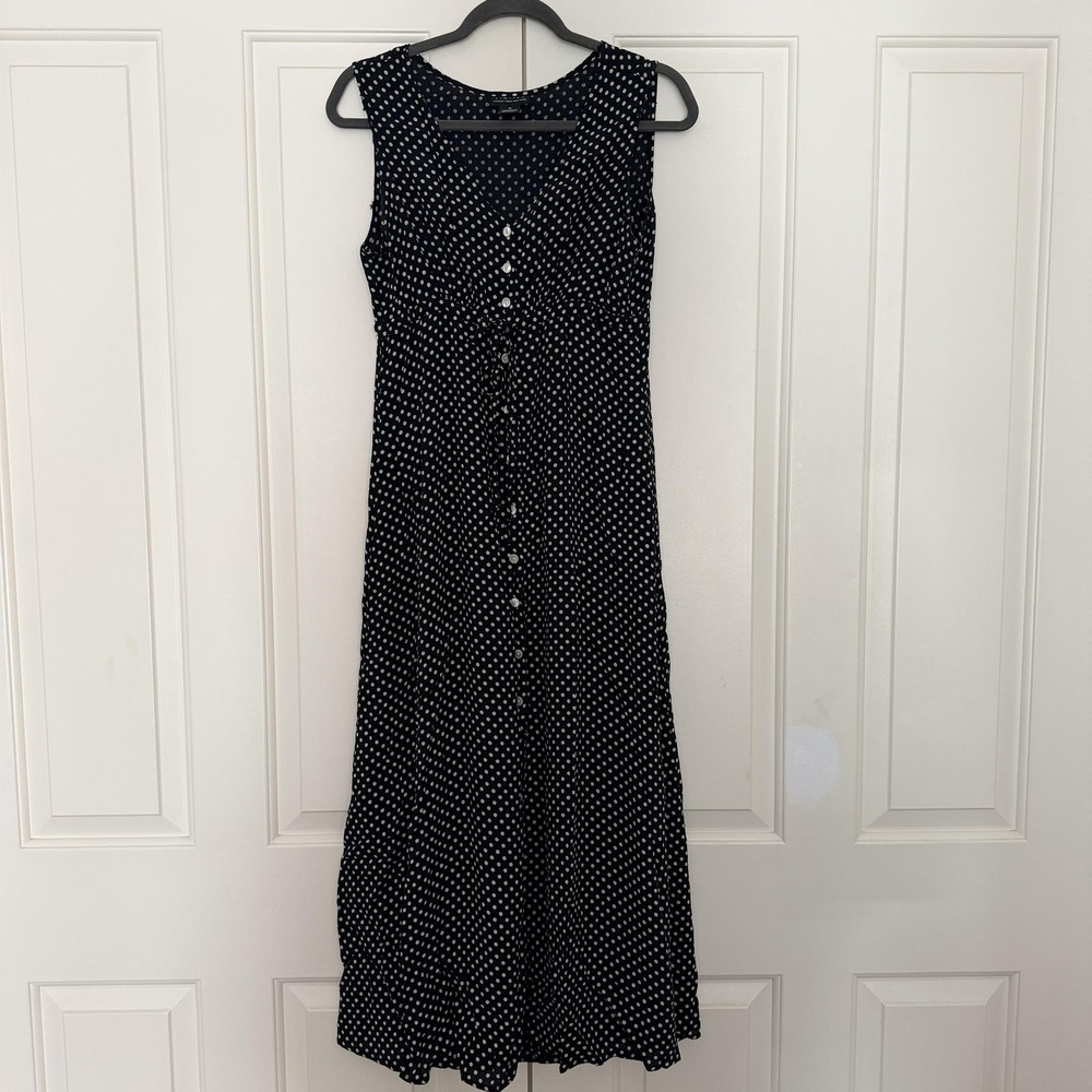VTG Limited Dress Womens Medium Black White Polka Dot Button Front Maxi Sundress